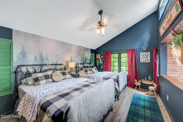 803 Deerfield Rd, Lake Ariel, PA 18436 - bedroom with wood finished floors, a ceiling fan, and high vaulted ceiling