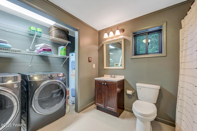 803 Deerfield Rd, Lake Ariel, PA 18436 - bathroom with washing machine and clothes dryer and vanity