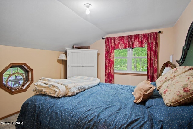 141 Constitution Dr, Lackawaxen, PA 18435 - carpeted bedroom featuring vaulted ceiling and baseboards