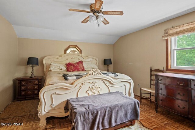 141 Constitution Dr, Lackawaxen, PA 18435 - bedroom featuring lofted ceiling and a ceiling fan