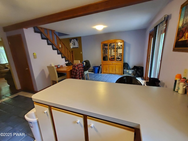 188 Forest Ridge Dr, Hawley, PA 18428 - kitchen featuring tile patterned floors, open floor plan, and light countertops