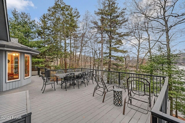122 Waterfront Dr, Greentown, PA 18426 - wooden terrace with outdoor dining space