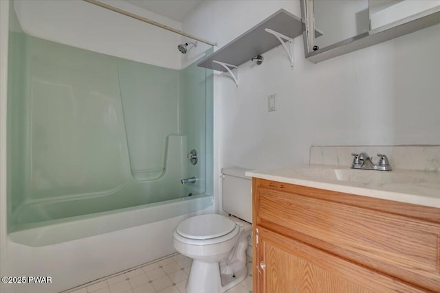 full bathroom with vanity, tub / shower combination, and toilet