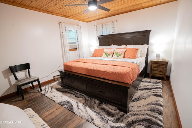 70 Underwood Ln, Lake Ariel, PA 18436 - bedroom featuring crown molding, ceiling fan, dark wood-type flooring, and wood ceiling