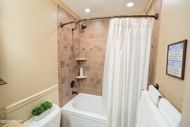 70 Underwood Ln, Lake Ariel, PA 18436 - bathroom with toilet, shower / tub combo, and ornamental molding