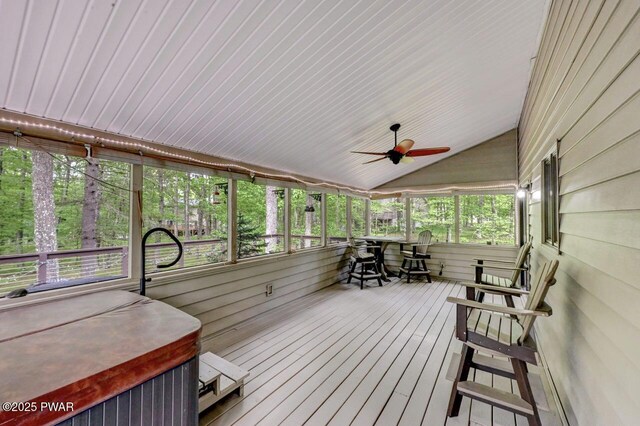 105 Chestnut Ct, Lackawaxen, PA 18435 - sunroom featuring ceiling fan and vaulted ceiling