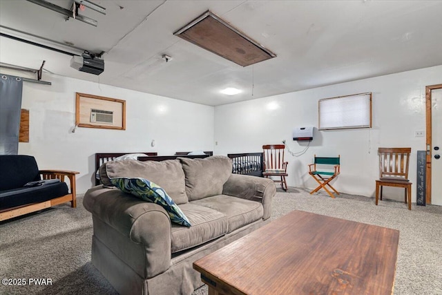 living room featuring carpet and a wall mounted AC