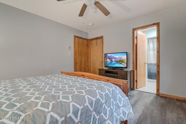 bedroom featuring ceiling fan and hardwood / wood-style floors