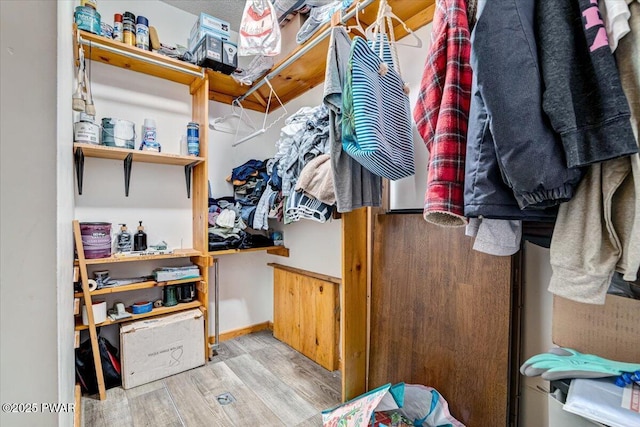 spacious closet featuring light hardwood / wood-style floors