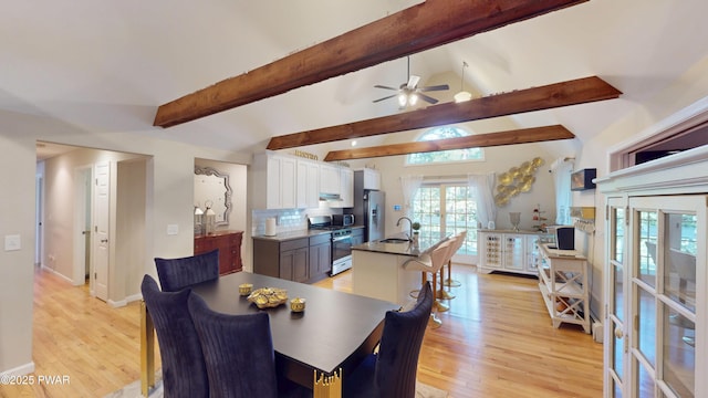 785 Milford Rd, Dingmans Ferry, PA 18328 - dining room featuring light wood-style floors and a ceiling fan