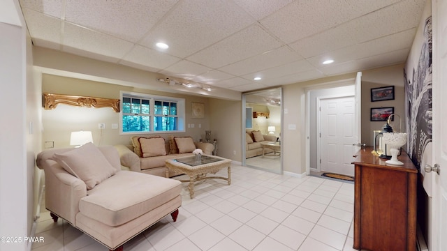 785 Milford Rd, Dingmans Ferry, PA 18328 - living room featuring a drop ceiling, recessed lighting, and light tile patterned flooring
