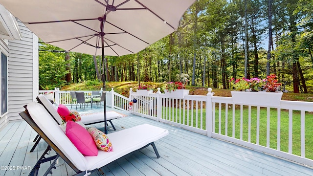 785 Milford Rd, Dingmans Ferry, PA 18328 - wooden deck featuring outdoor dining space and a yard