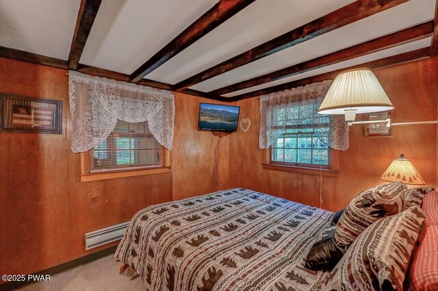 25 Deerfoot Rd, Lake Ariel, PA 18436 - carpeted bedroom featuring a baseboard heating unit and beamed ceiling