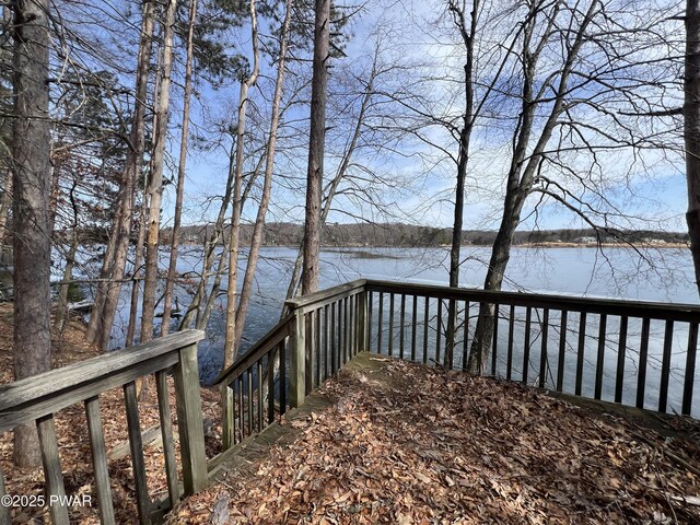 129 Waterview Dr, Lords Valley, PA 18428 - wooden deck featuring a water view