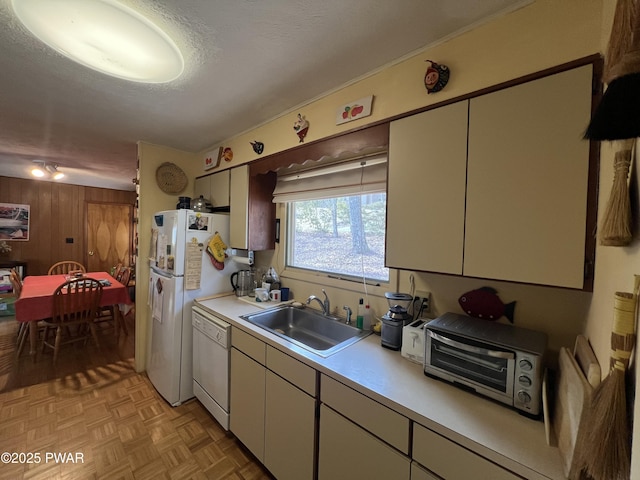 129 Waterview Dr, Lords Valley, PA 18428 - kitchen with a textured ceiling, a sink, light countertops, a toaster, and white appliances