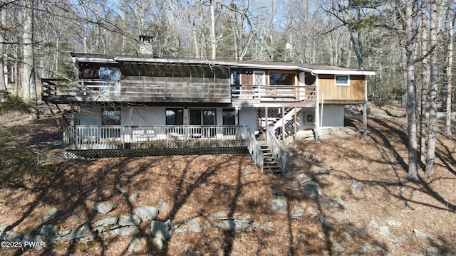 129 Waterview Dr, Lords Valley, PA 18428 - view of front of home featuring a wooden deck and stairway