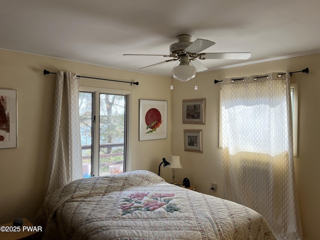 129 Waterview Dr, Lords Valley, PA 18428 - bedroom featuring ceiling fan and ornamental molding