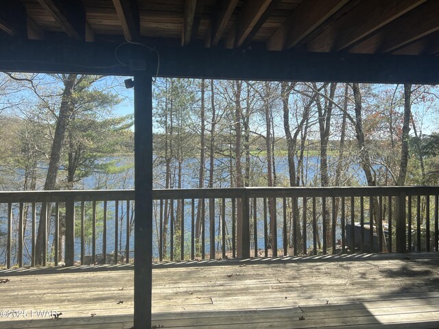 129 Waterview Dr, Lords Valley, PA 18428 - wooden terrace with a water view