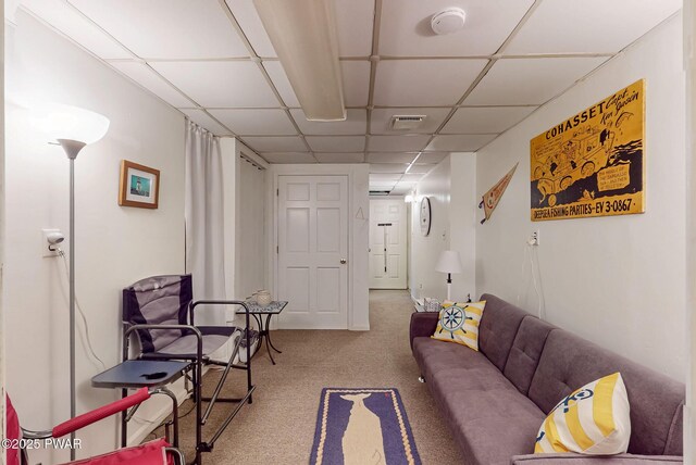 163 Wild Acres Dr, Dingmans Ferry, PA 18328 - carpeted living room featuring a drop ceiling