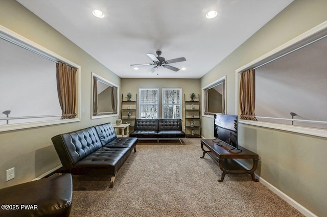 102 Oriole Pl, Lackawaxen, PA 18435 - carpeted living area featuring recessed lighting, baseboards, and a ceiling fan