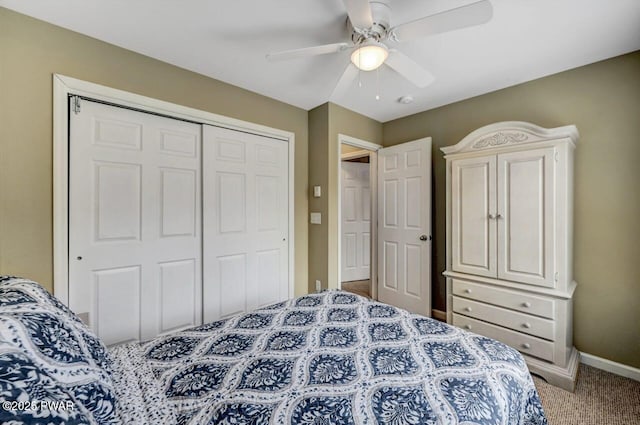 102 Oriole Pl, Lackawaxen, PA 18435 - bedroom with ceiling fan, a closet, baseboards, and carpet floors