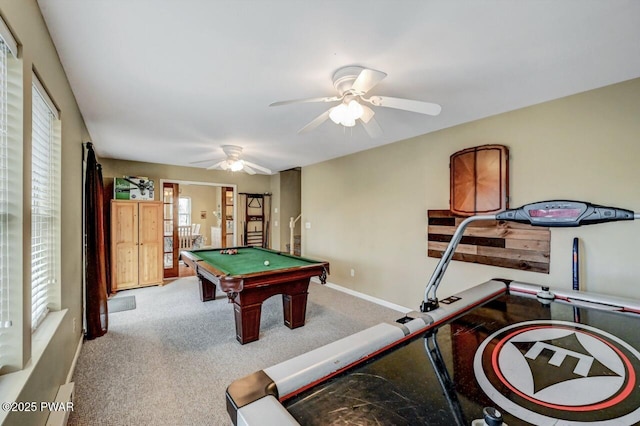 102 Oriole Pl, Lackawaxen, PA 18435 - playroom with carpet, baseboards, billiards, and a ceiling fan