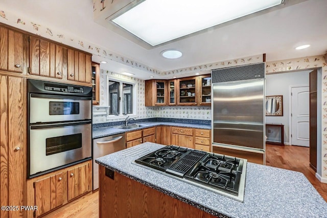 kitchen featuring sink, light wood-type flooring, and appliances with stainless steel finishes