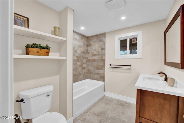 105 Cherry Point Ct, Hawley, PA 18428 - full bathroom featuring toilet, vanity, baseboards,  shower combination, and recessed lighting