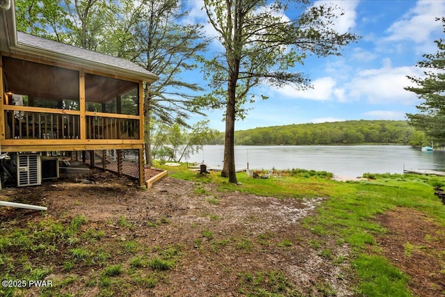 105 Cherry Point Ct, Hawley, PA 18428 - view of yard featuring a water view, a sunroom, and a wooded view