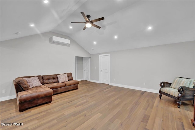 105 Cherry Point Ct, Hawley, PA 18428 - living area featuring a ceiling fan, lofted ceiling, wood finished floors, baseboards, and recessed lighting