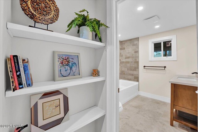 105 Cherry Point Ct, Hawley, PA 18428 - full bathroom with vanity, recessed lighting, and baseboards
