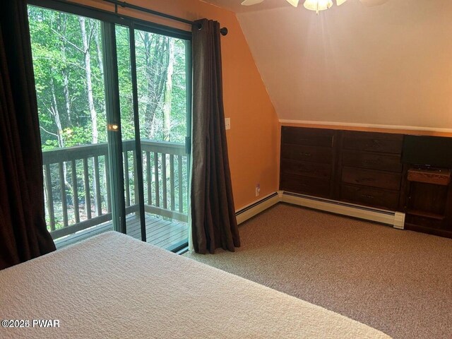 106 Chestnut Dr, Greentown, PA 18426 - unfurnished bedroom with multiple windows, carpet floors, vaulted ceiling, and a baseboard radiator