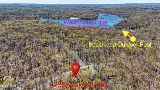 235 Oak Hill Rd, Hawley, PA 18428 - birds eye view of property with a water view and a forest view