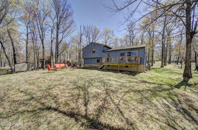 235 Oak Hill Rd, Hawley, PA 18428 - view of yard featuring a wooden deck and stairway
