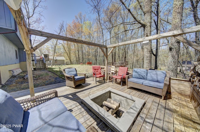 235 Oak Hill Rd, Hawley, PA 18428 - wooden terrace with an outdoor living space with a fire pit