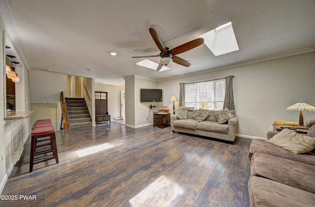235 Oak Hill Rd, Hawley, PA 18428 - living area featuring crown molding, ceiling fan, and a skylight