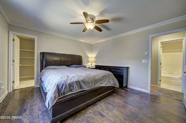 235 Oak Hill Rd, Hawley, PA 18428 - bedroom featuring crown molding, baseboards, a ceiling fan, and wood finished floors