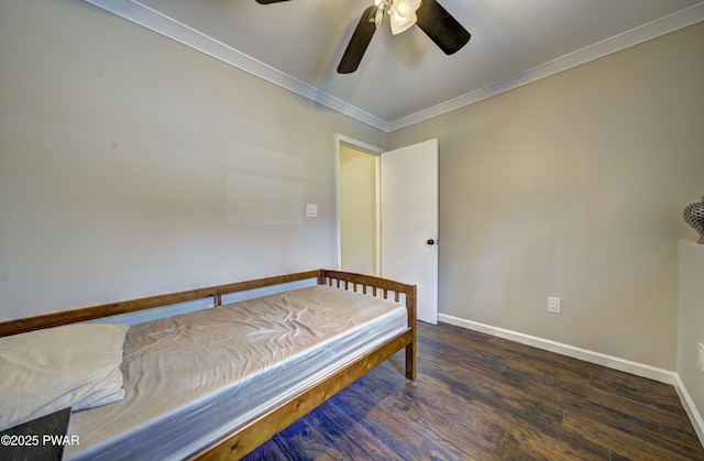 235 Oak Hill Rd, Hawley, PA 18428 - bedroom with crown molding, baseboards, a ceiling fan, and wood finished floors