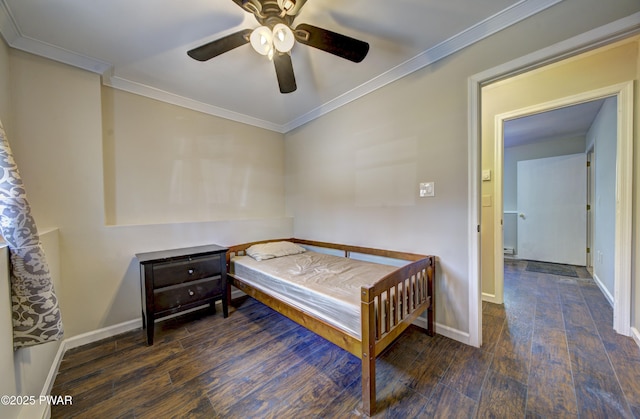 235 Oak Hill Rd, Hawley, PA 18428 - bedroom featuring baseboards, ornamental molding, a ceiling fan, and wood finished floors