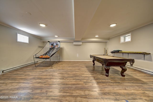 235 Oak Hill Rd, Hawley, PA 18428 - recreation room featuring crown molding, a wall unit AC, a baseboard heating unit, and recessed lighting