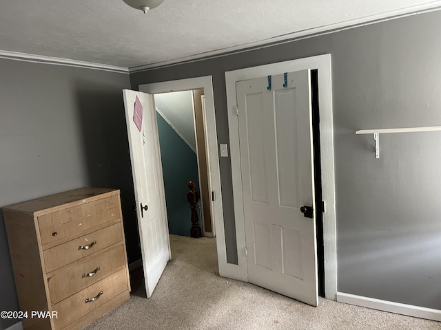 unfurnished bedroom with light carpet and a textured ceiling