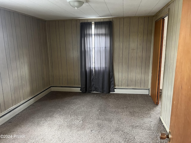 spare room with wood walls and carpet