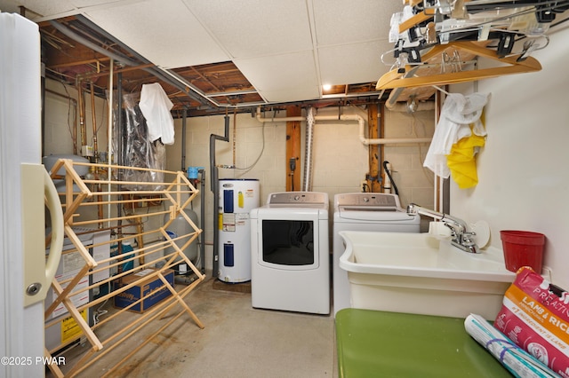 114 Wisener Ln, Shohola, PA 18458 - laundry area featuring water heater, independent washer and dryer, laundry area, and a sink