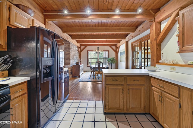 114 Wisener Ln, Shohola, PA 18458 - kitchen featuring wood ceiling, french doors, light countertops, and a peninsula