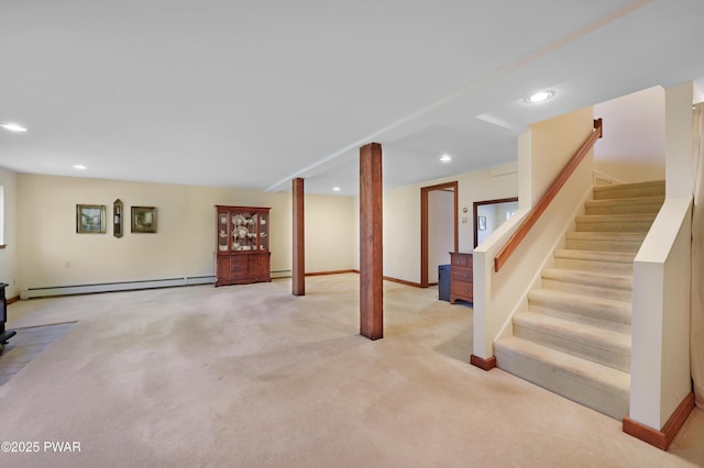 114 Wisener Ln, Shohola, PA 18458 - finished basement with stairway, recessed lighting, carpet, and baseboard heating