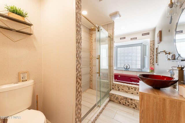 65 N Shore Dr, Albrightsville, PA 18210 - full bath featuring toilet, vanity, a shower stall, and tile patterned floors