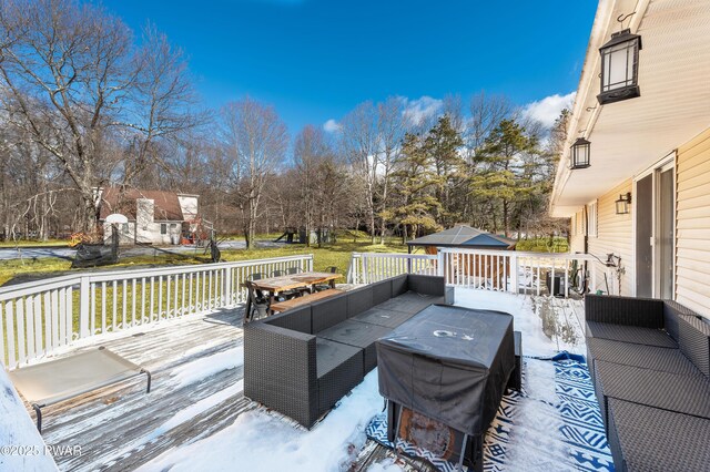 65 N Shore Dr, Albrightsville, PA 18210 - snow covered deck featuring an outdoor hangout area