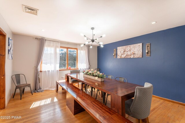 65 N Shore Dr, Albrightsville, PA 18210 - dining area featuring visible vents, a chandelier, light wood-style floors, baseboards, and recessed lighting