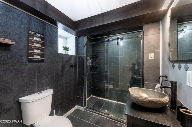 65 N Shore Dr, Albrightsville, PA 18210 - bathroom with a stall shower, toilet, and vanity