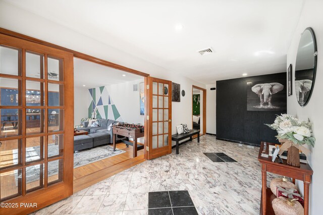 65 N Shore Dr, Albrightsville, PA 18210 - interior space featuring visible vents, french doors, recessed lighting, and marble finish floor
